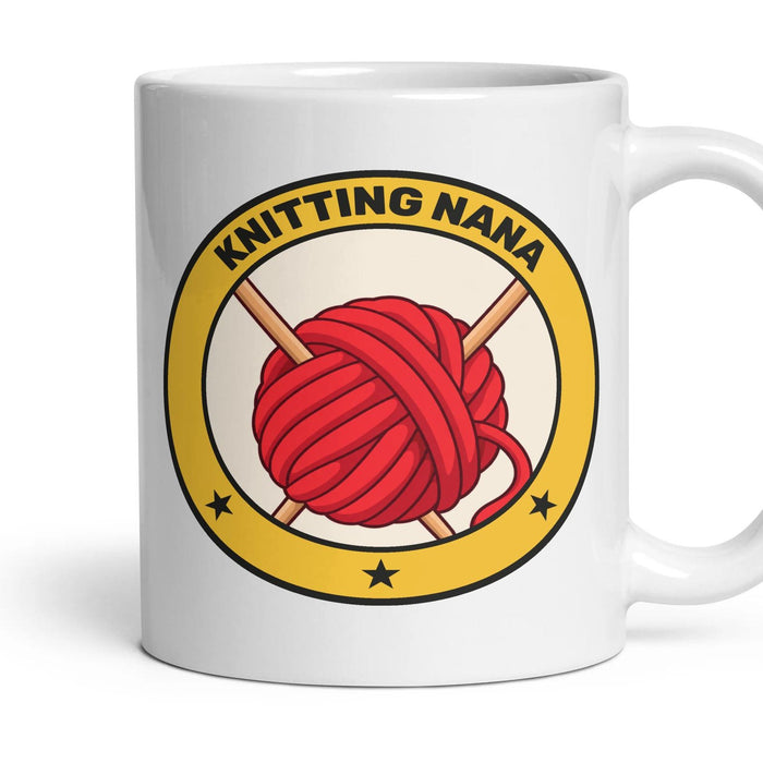 Knitting Nana mug, 11oz white ceramic, handle right