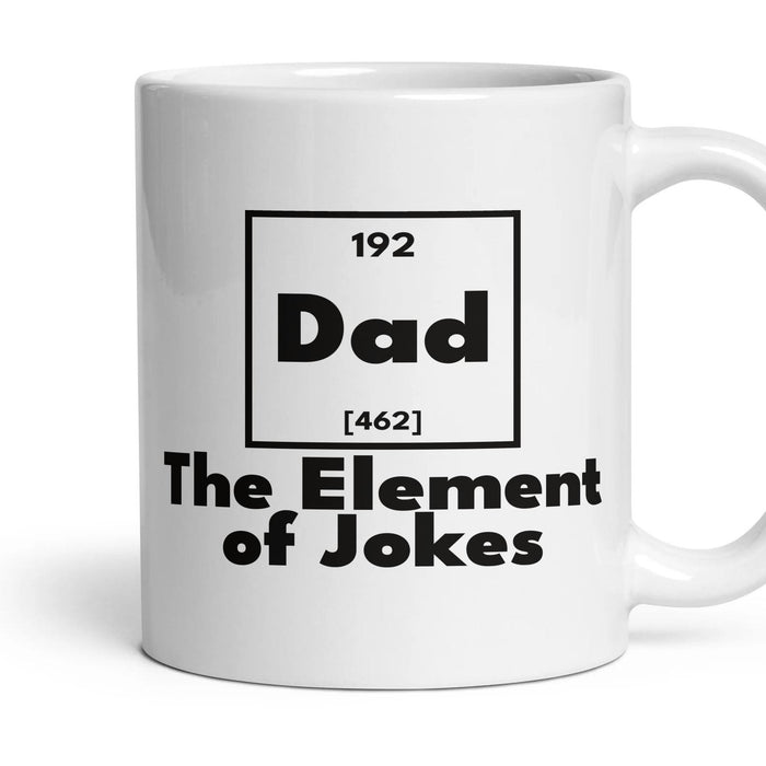 Dad The Element of Jokes mug, 11oz white ceramic, handle right