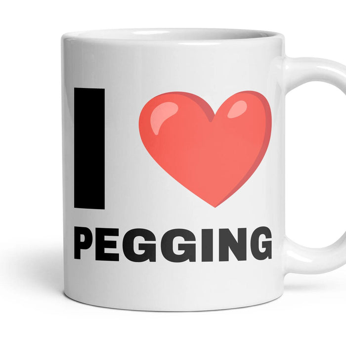 I LOVE PEGGING mug, 11oz white ceramic, handle right