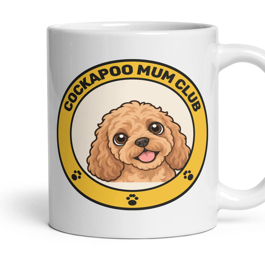 Cockapoo Mum Club mug, 11oz white ceramic, Apricot, handle right
