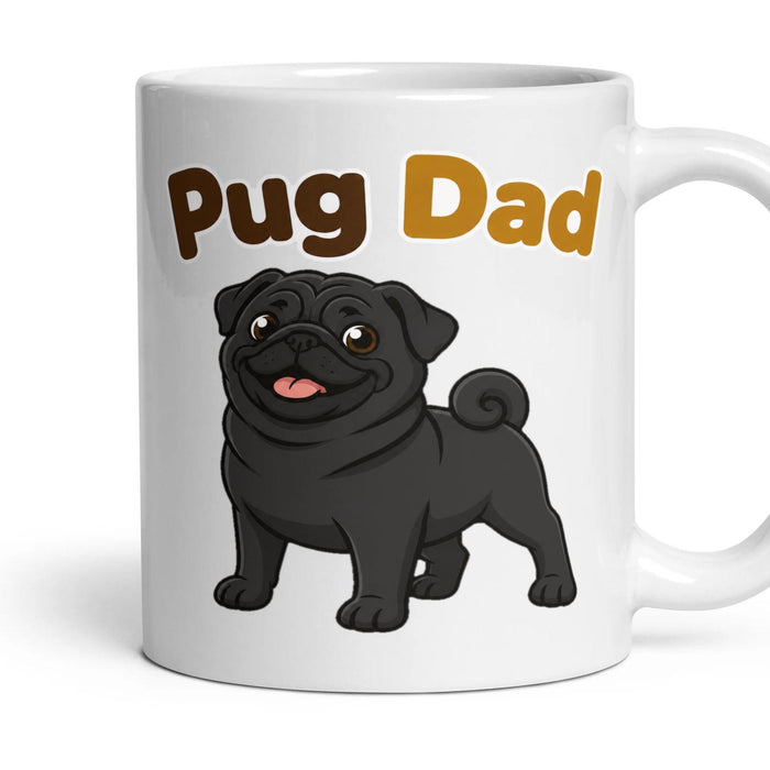 Pug Dad mug, 11oz white ceramic, handle right
