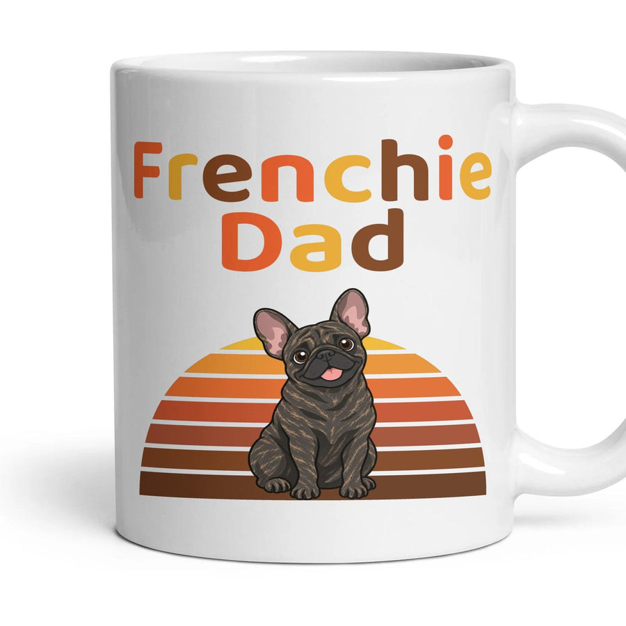 Frenchie Dad mug, 11oz white ceramic, Brindle, handle right