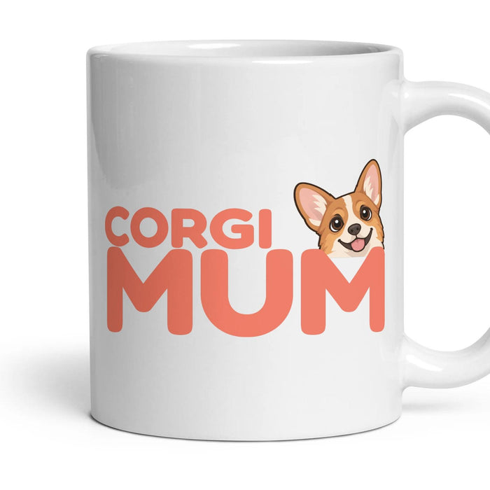 Corgi Mum mug, 11oz white ceramic, Red & White, handle right