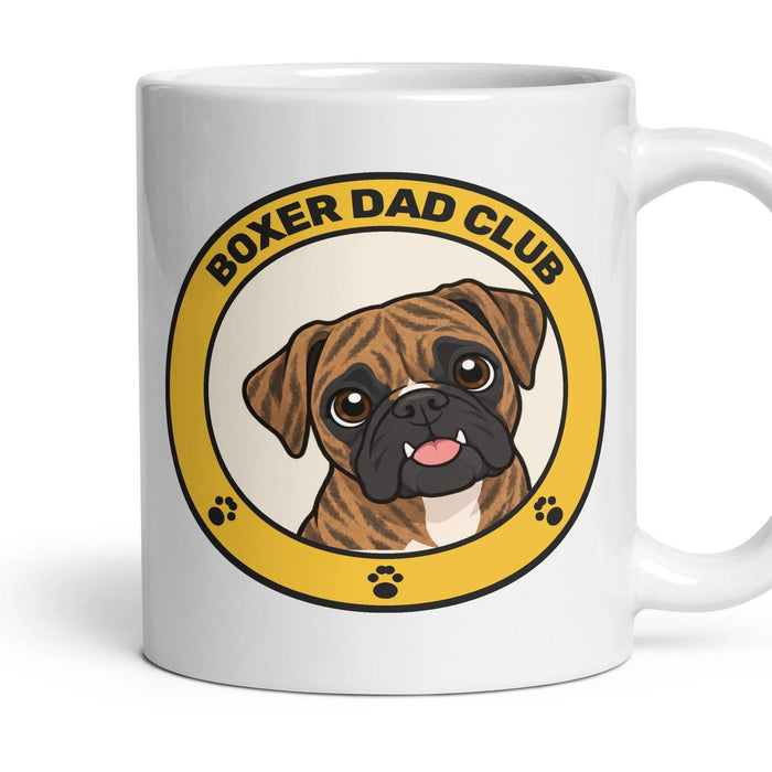 Boxer Dad Club mug, 11oz white ceramic, Brindle, handle right