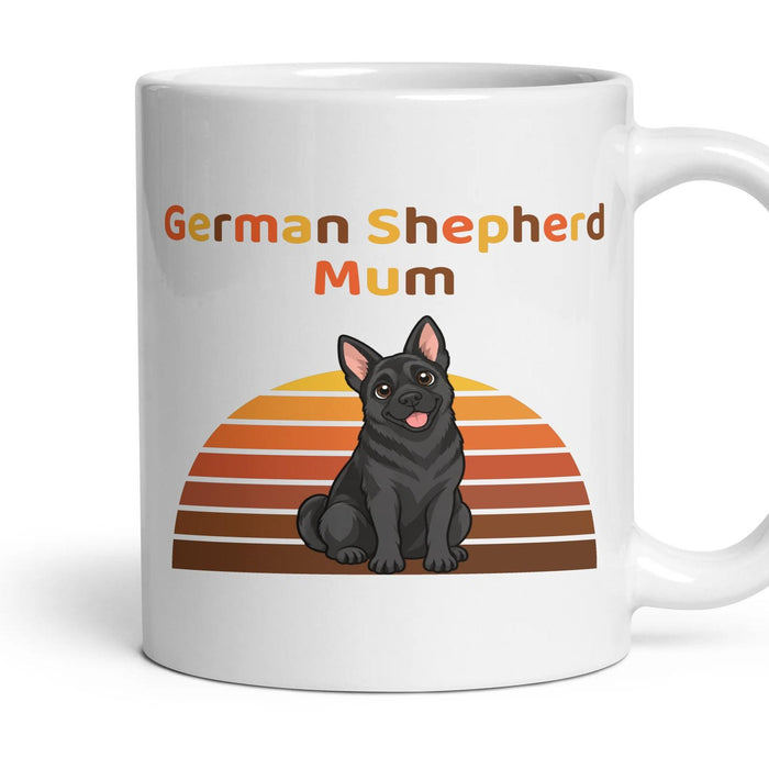 German Shepherd Mum mug, 11oz white ceramic, All Black, handle right