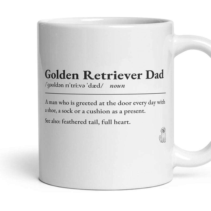 Golden Retriever Dad mug, 11oz white ceramic, Cream, handle right