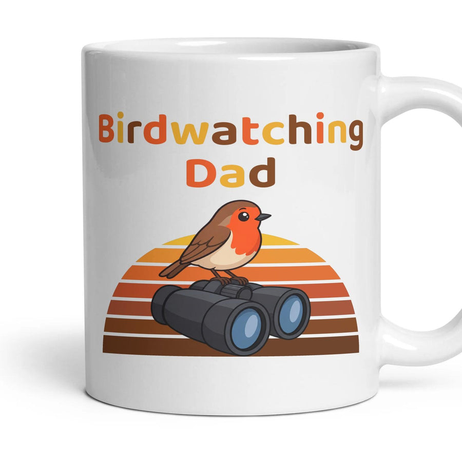 Birdwatching Dad mug, 11oz white ceramic, handle right