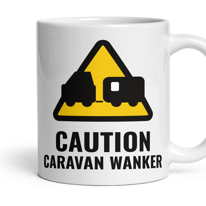 CAUTION: CARAVAN WANKER mug, 11oz white ceramic, handle right