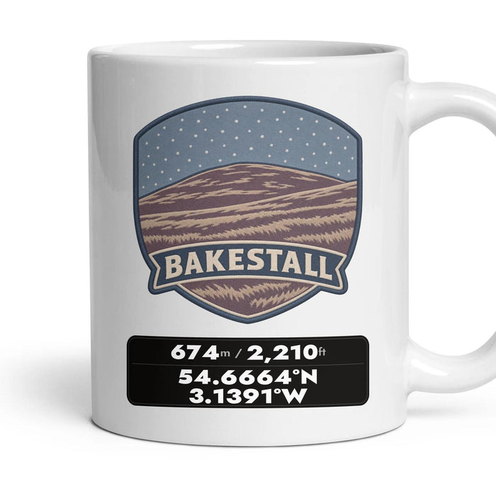 Bakestall Summit Patch mug, 11oz white ceramic, Bakestall, handle right