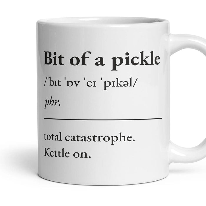 Bit of a pickle mug, 11oz white ceramic, handle right