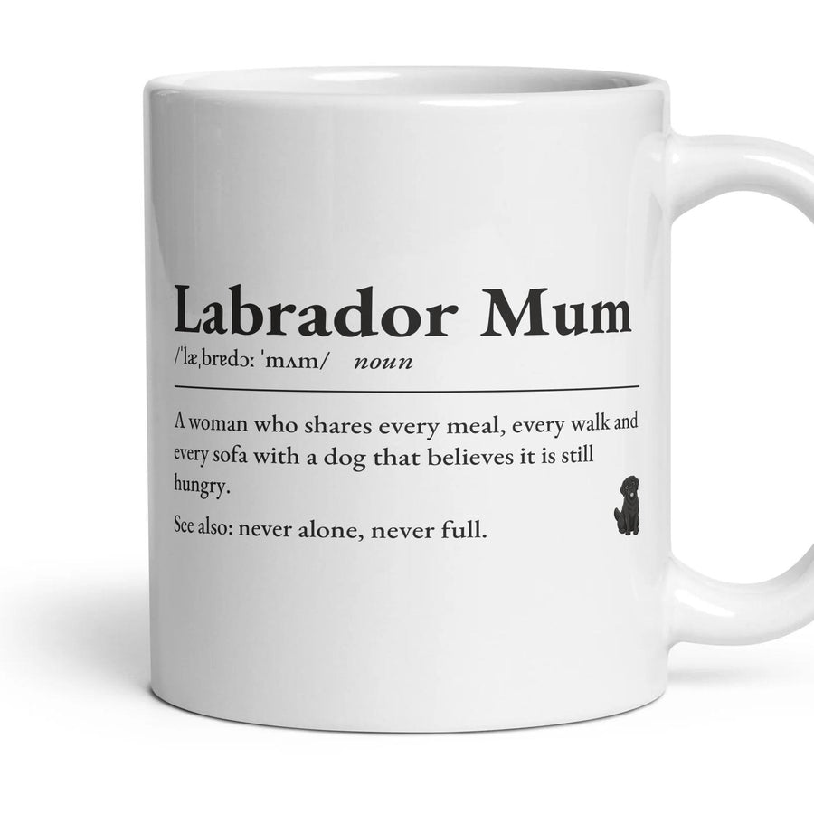 Labrador Mum mug, 11oz white ceramic, Black, handle right