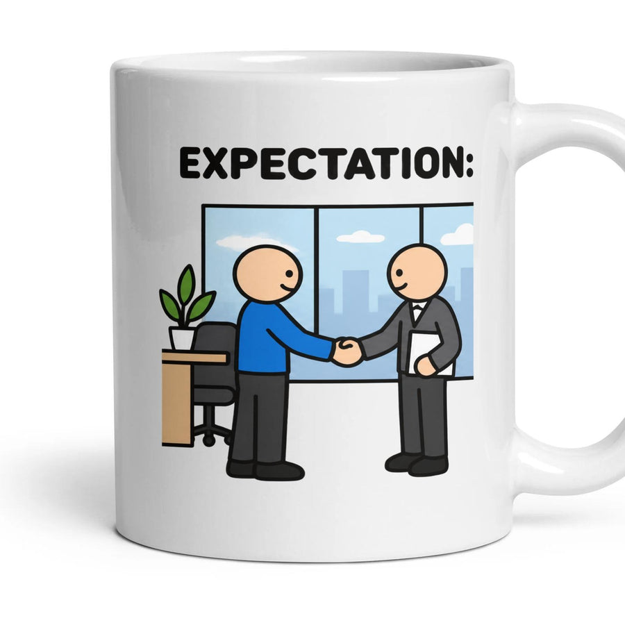 The New Job mug, 11oz white ceramic, handle right