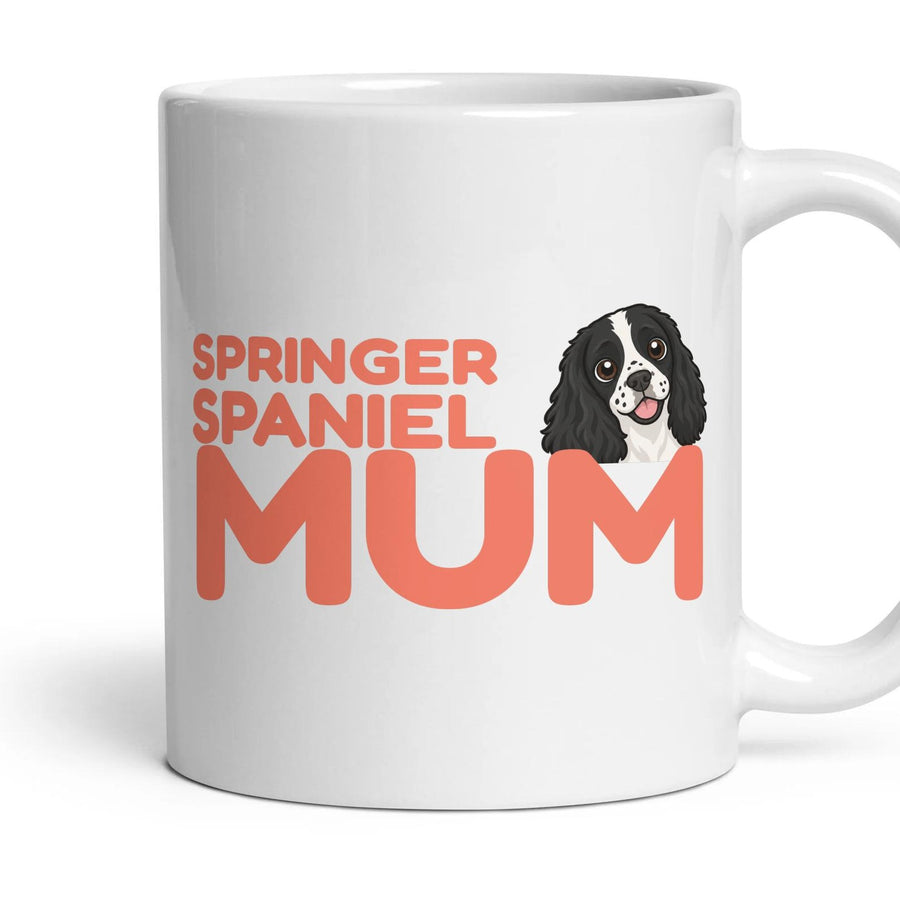 Springer Spaniel Mum mug, 11oz white ceramic, Black & White, handle right