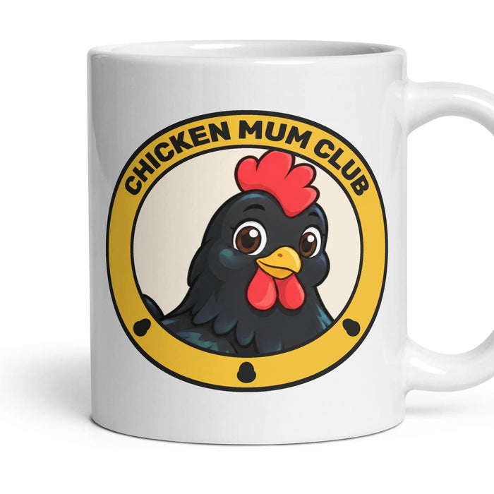 Chicken Mum Club mug, 11oz white ceramic, Black, handle right