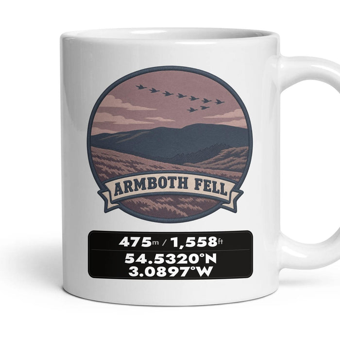 Armboth Fell Summit Patch mug, 11oz white ceramic, Armboth Fell, handle right