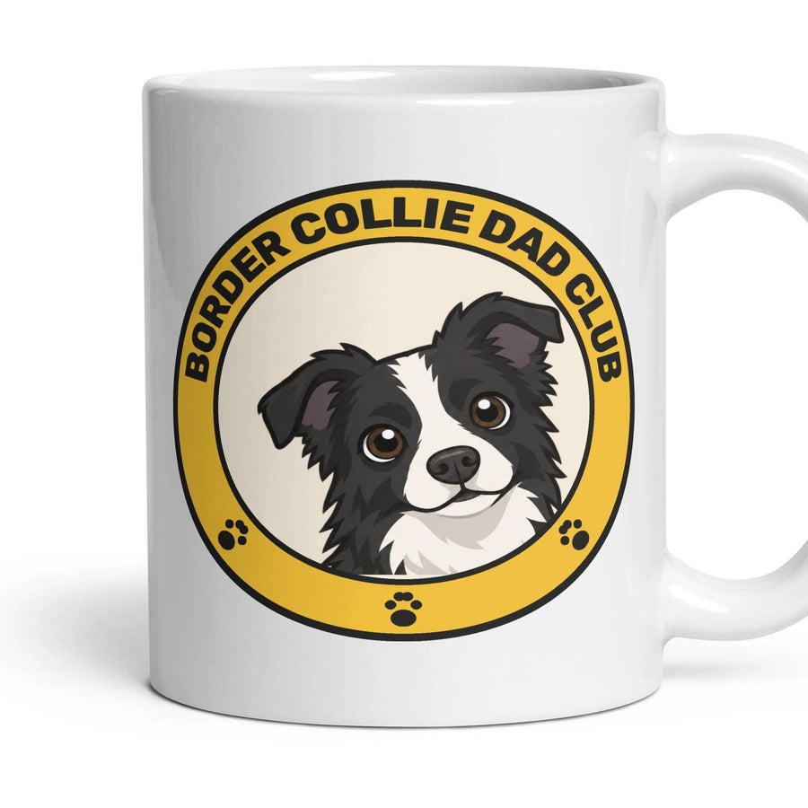 Border Collie Dad Club mug, 11oz white ceramic, handle right