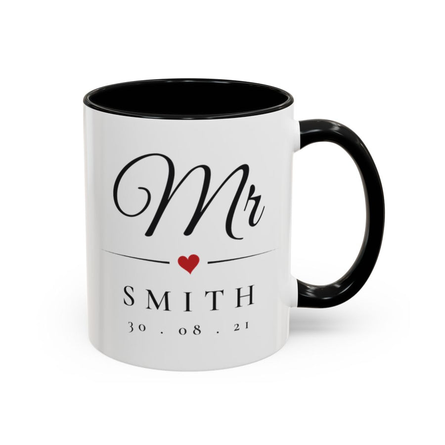 Mr Marriage Mug mug, 11oz white ceramic, black handle and interior, handle right