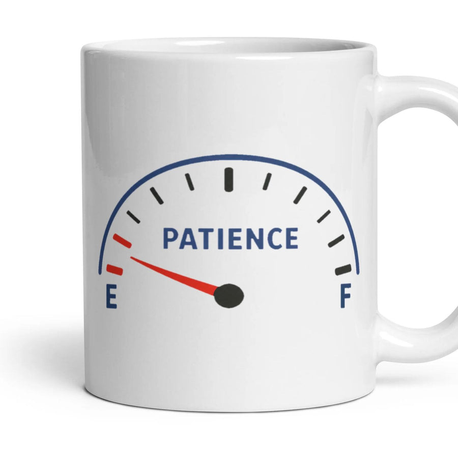 PATIENCE mug, 11oz white ceramic, handle right