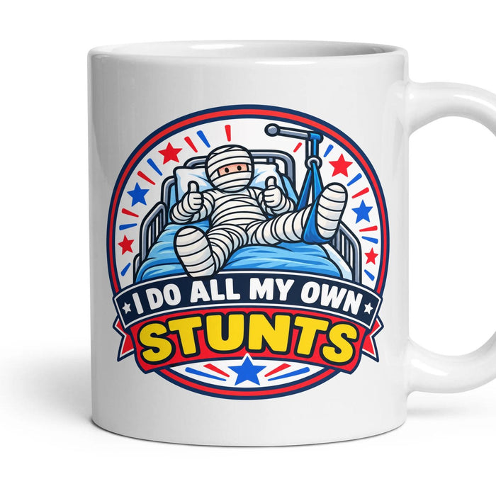 I DO ALL MY OWN STUNTS mug, 11oz white ceramic, handle right