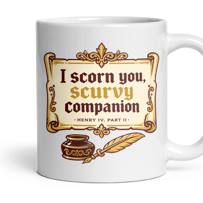 I scorn you, scurvy companion mug, 11oz white ceramic, handle right