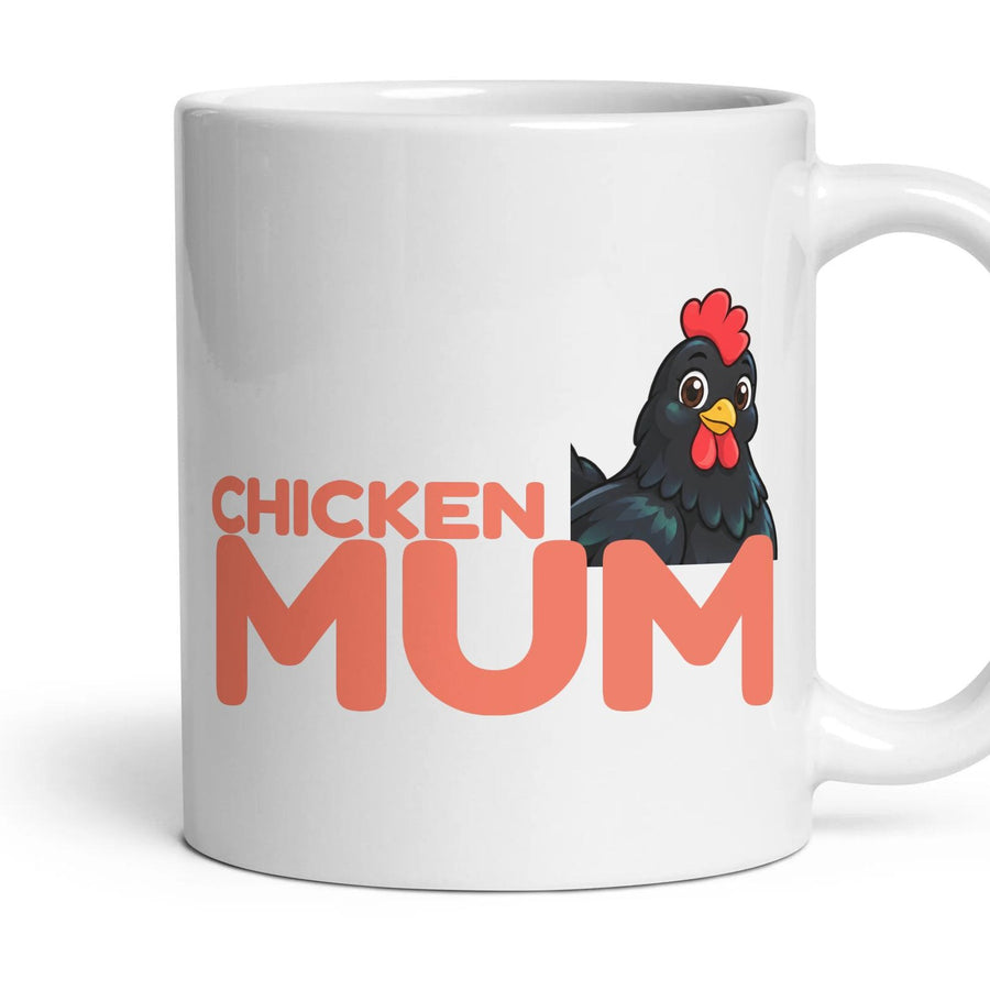 Chicken Mum mug, 11oz white ceramic, Black, handle right