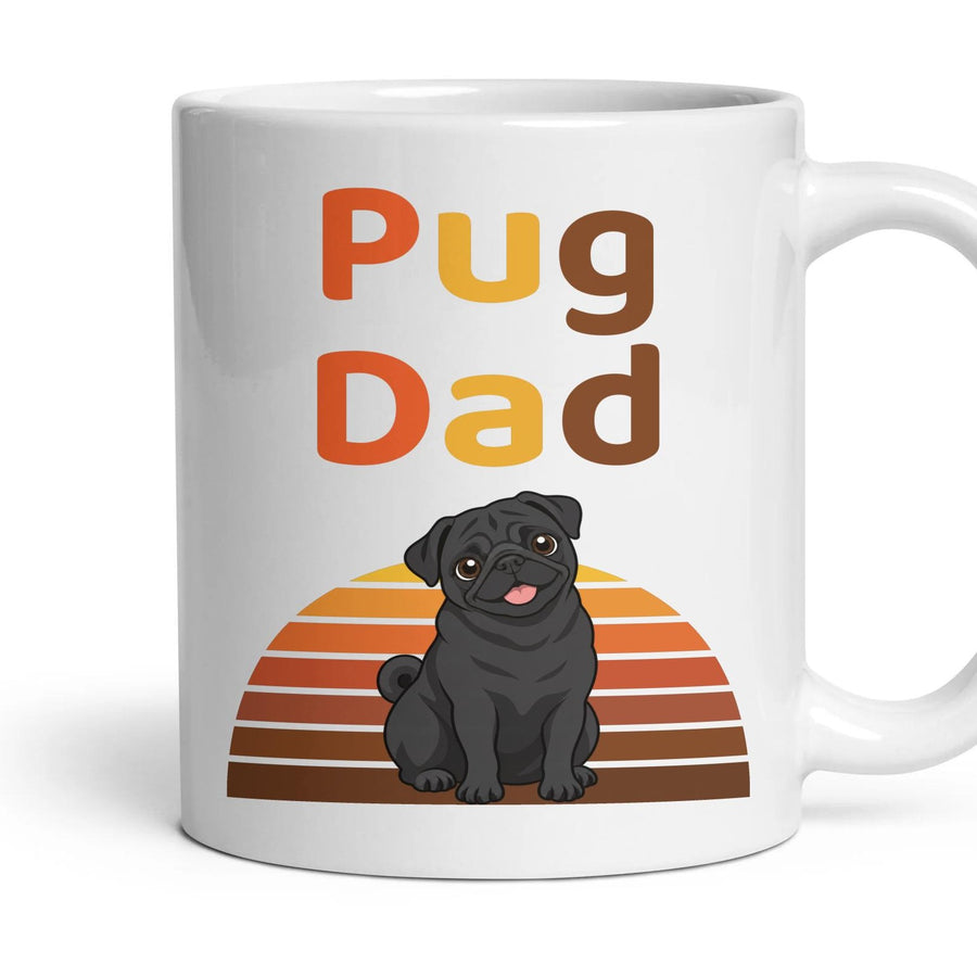 Pug Dad mug, 11oz white ceramic, Black, handle right