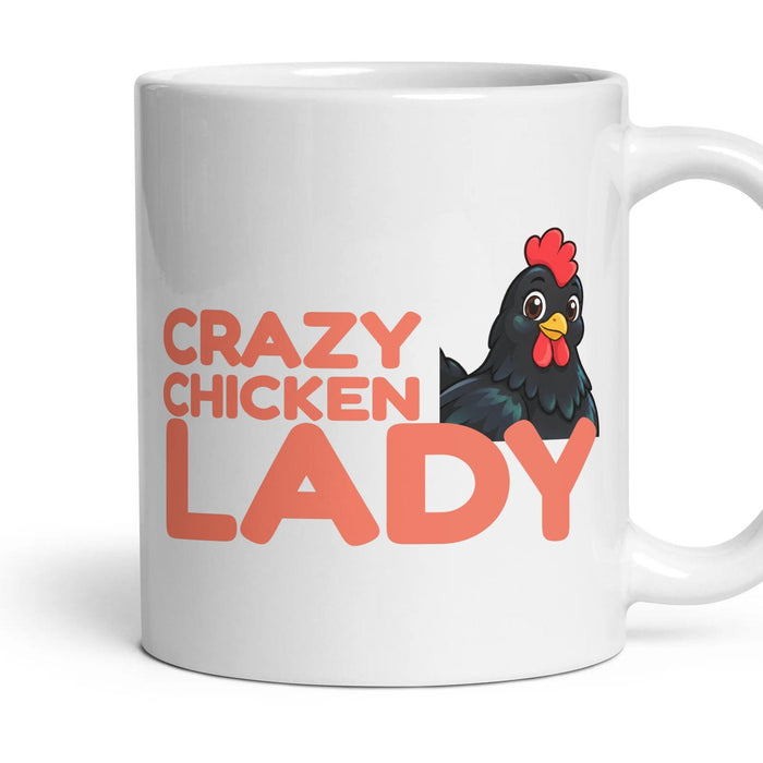 Crazy Chicken Lady mug, 11oz white ceramic, Black, handle right