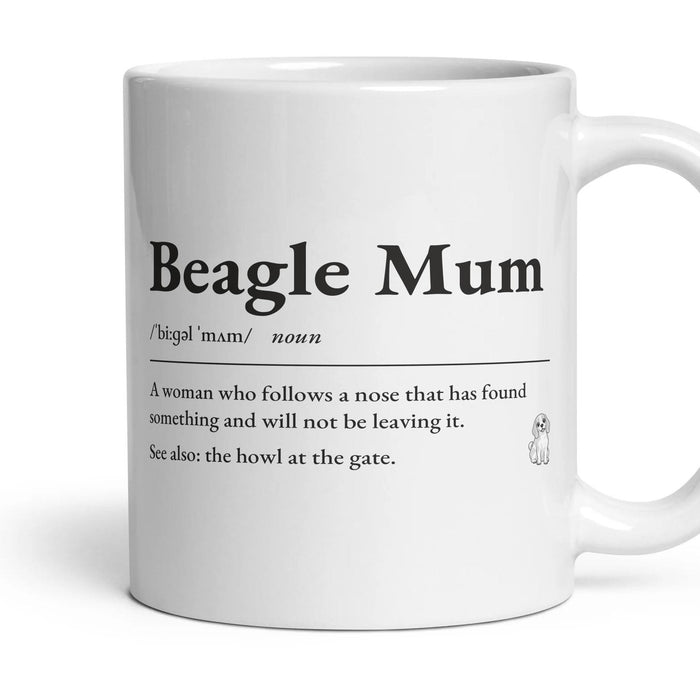 Beagle Mum mug, 11oz white ceramic, Lemon & White, handle right