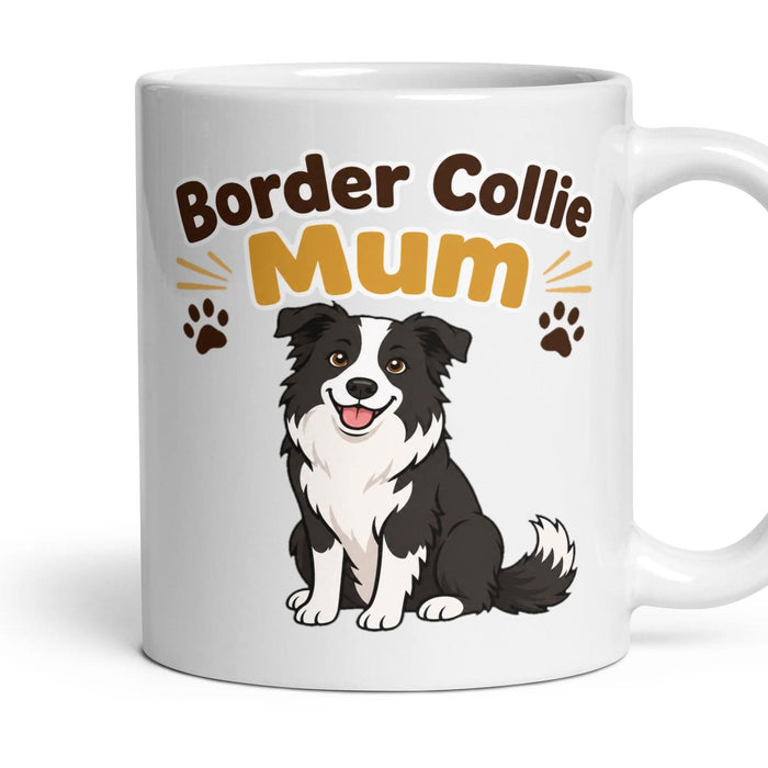 Border Collie Mum mug, 11oz white ceramic, handle right