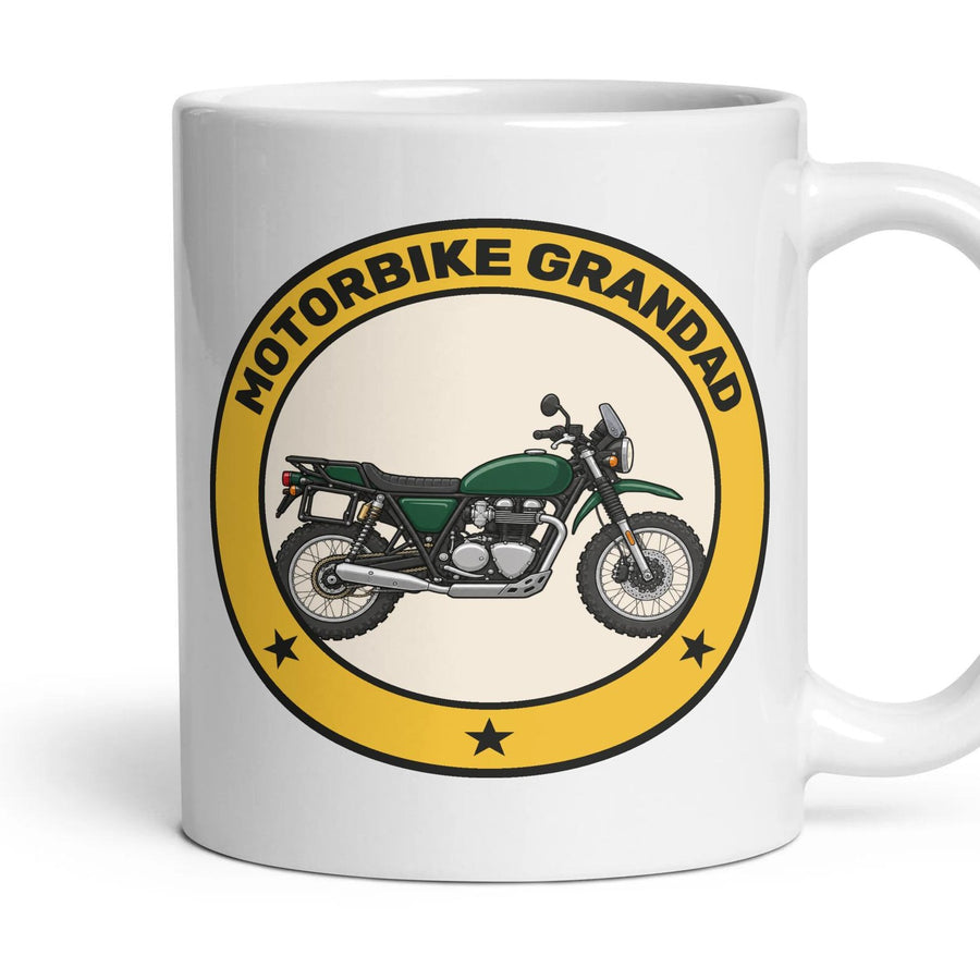 Motorbike Grandad mug, 11oz white ceramic, Adventure, handle right