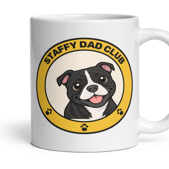 Staffy Dad Club mug, 11oz white ceramic, Black & White, handle right