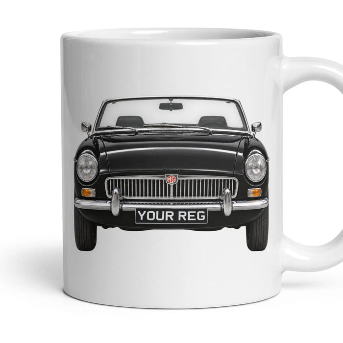 MG MGB Personalised Number Plate Mug - Black - Front & Rear mug, 11oz white ceramic, Black, handle right