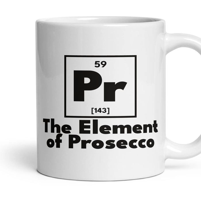 Pr The Element of Prosecco mug, 11oz white ceramic, handle right