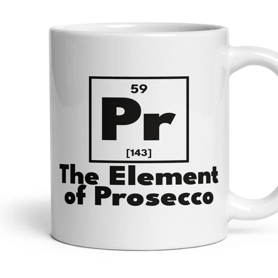 Pr The Element of Prosecco mug, 11oz white ceramic, handle right