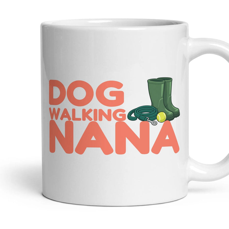 Dog Walking Nana mug, 11oz white ceramic, handle right
