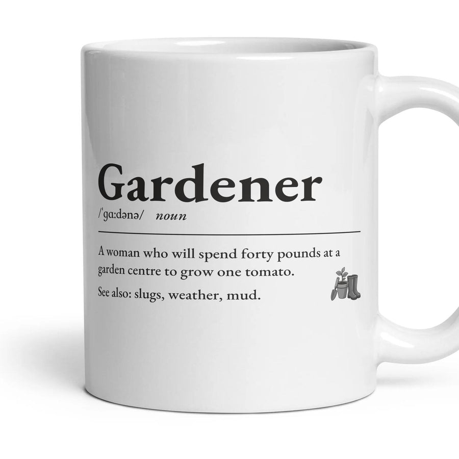 Gardening Nana mug, 11oz white ceramic, handle right