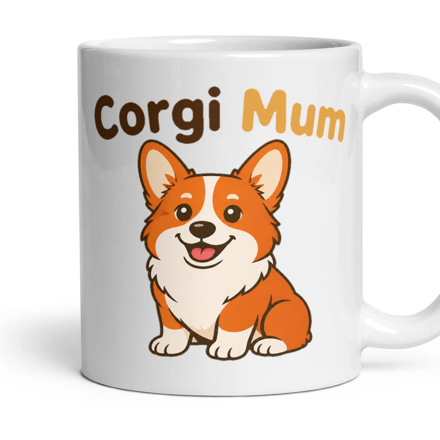 Corgi Mum mug, 11oz white ceramic, Red & White, handle right