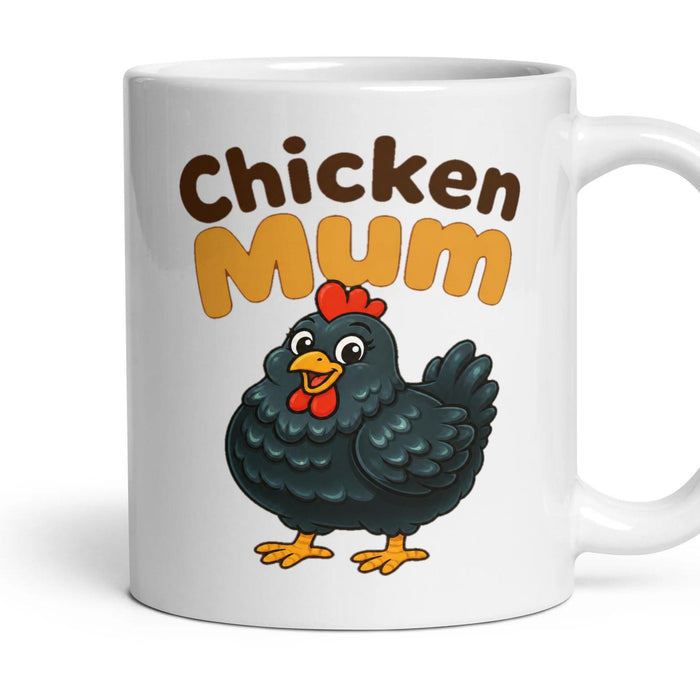 Chicken Mum mug, 11oz white ceramic, Black, handle right