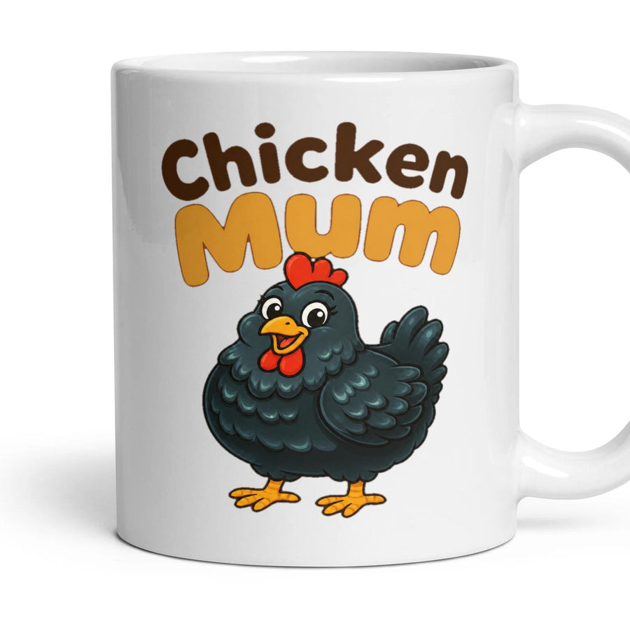Chicken Mum mug, 11oz white ceramic, Black, handle right