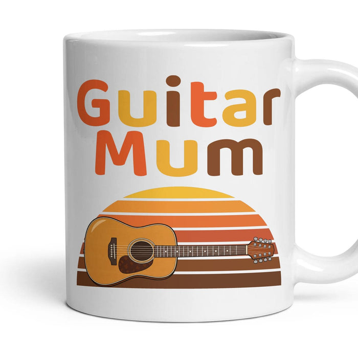 Guitar Mum mug, 11oz white ceramic, Acoustic, handle right