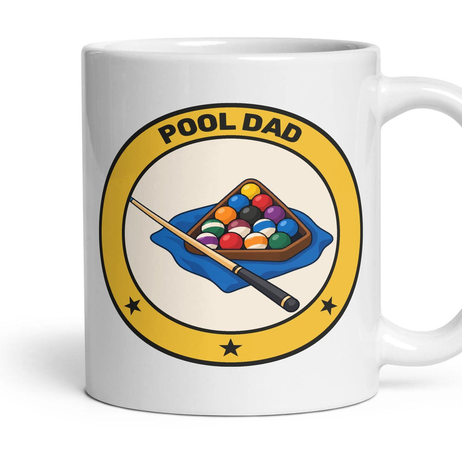 Pool Dad mug, 11oz white ceramic, handle right
