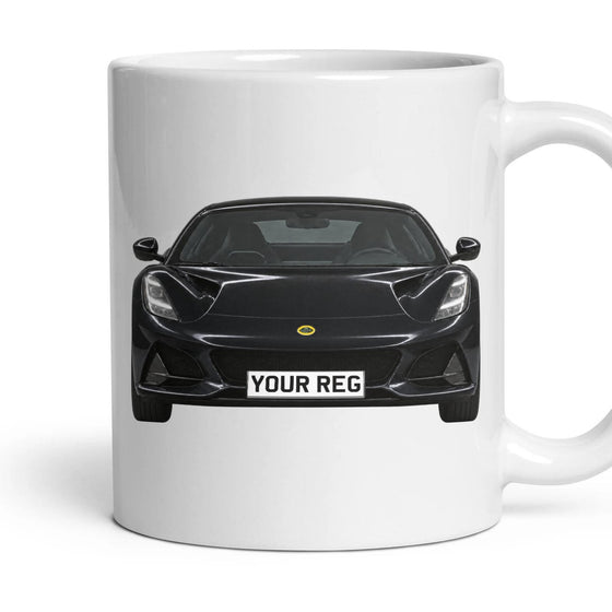 Lotus Emira Personalised Number Plate Mug - Front & Rear