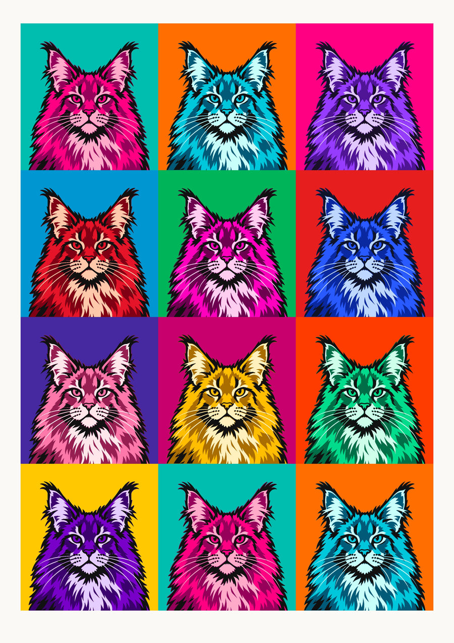 Maine Coon pop art print, the sheet itself, edge to edge
