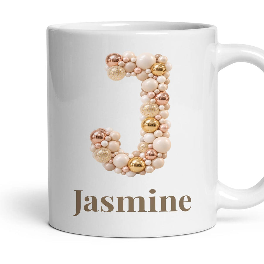 Personalised Chrome Balloon Monogram Mug mug, 11oz white ceramic, handle right