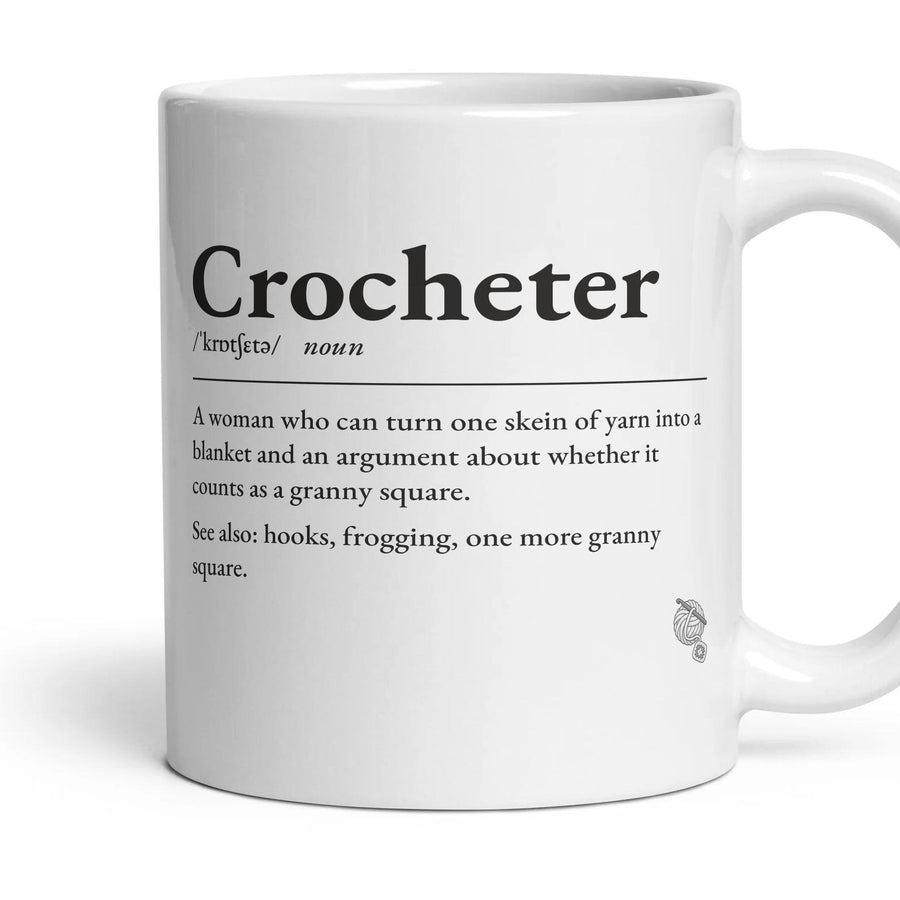 Crochet Mum mug, 11oz white ceramic, handle right