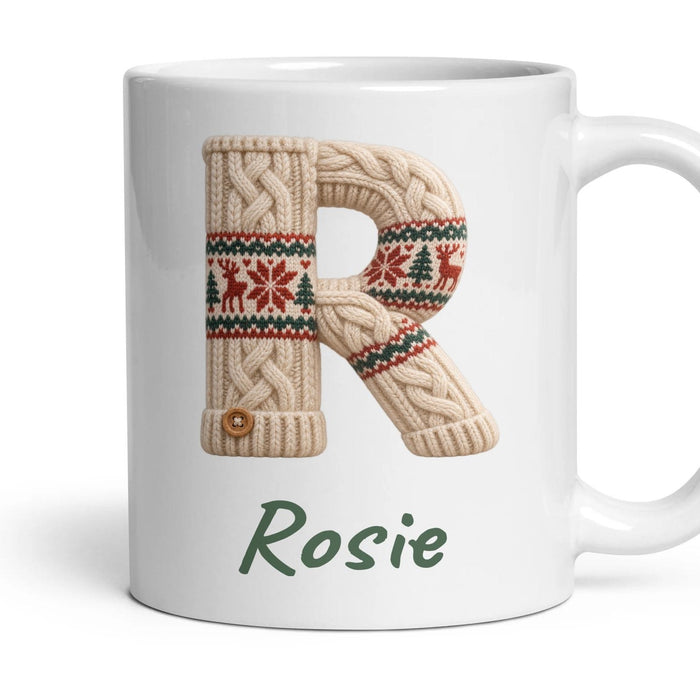 Personalised Christmas Jumper Monogram Mug mug, 11oz white ceramic, handle right