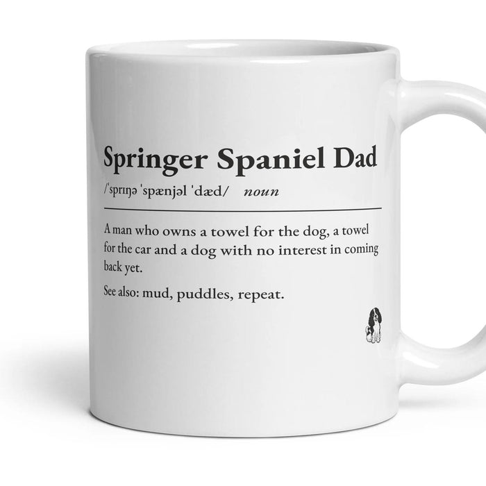 Springer Spaniel Dad mug, 11oz white ceramic, Black & White, handle right