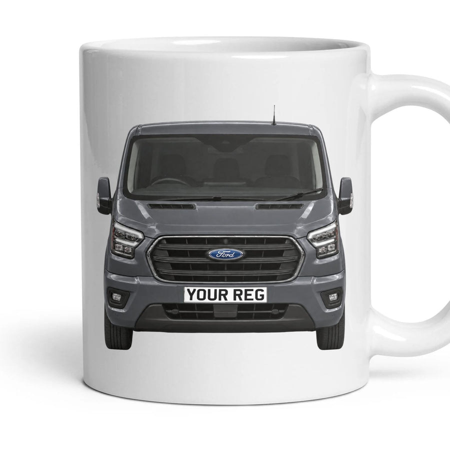 Ford Transit Personalised Number Plate Mug - Conquer Grey - Front & Rear mug, 11oz white ceramic, Conquer Grey, handle right