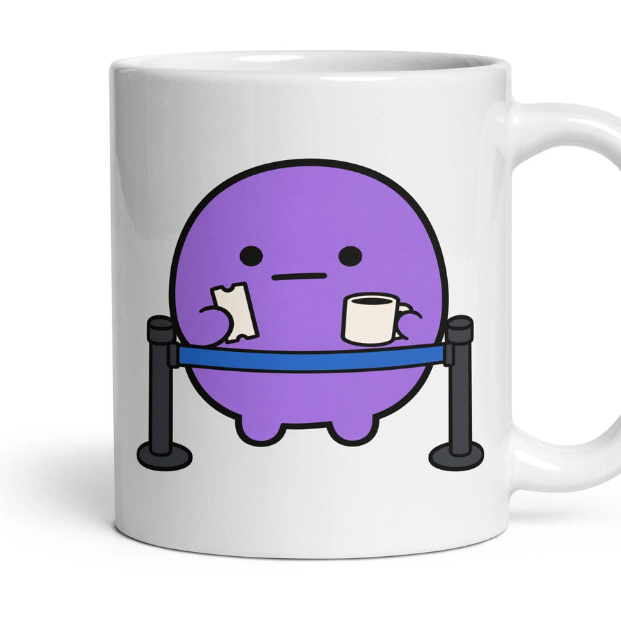 Bus Queue mug, 11oz white ceramic, handle right