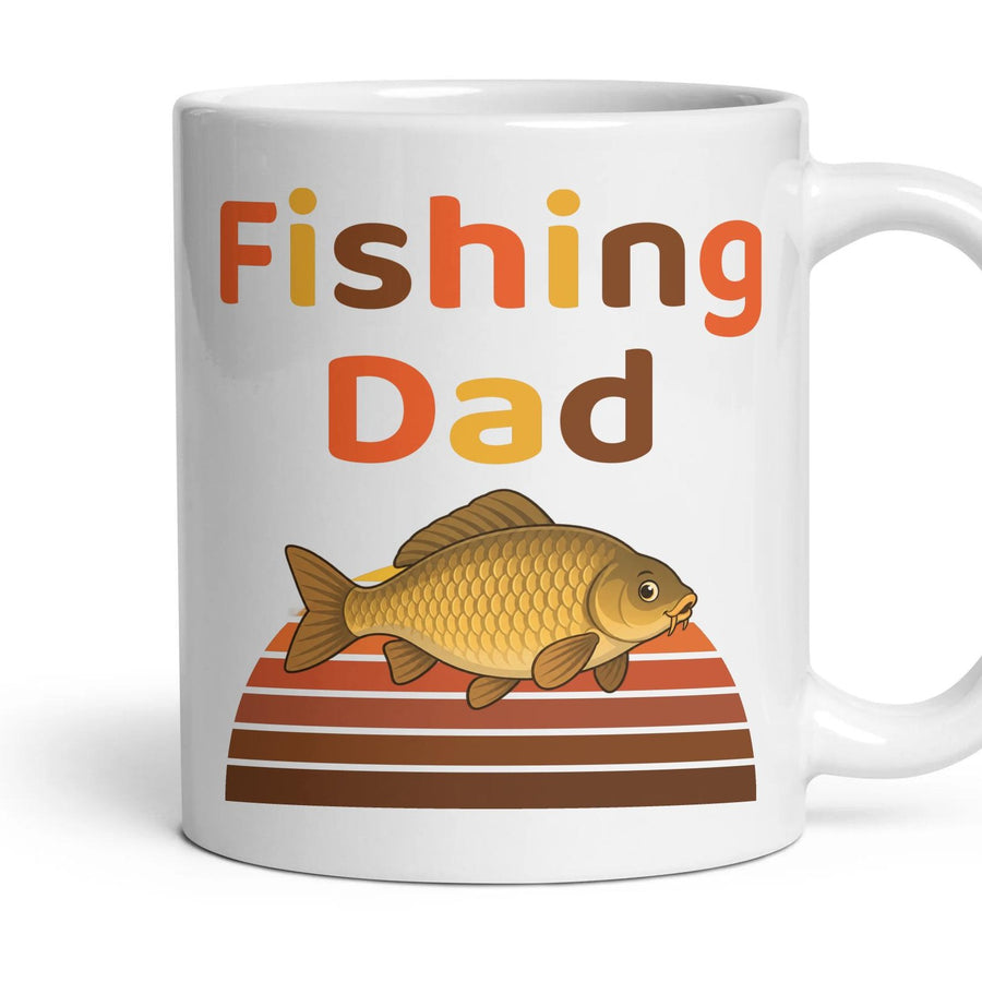 Fishing Dad mug, 11oz white ceramic, Carp, handle right